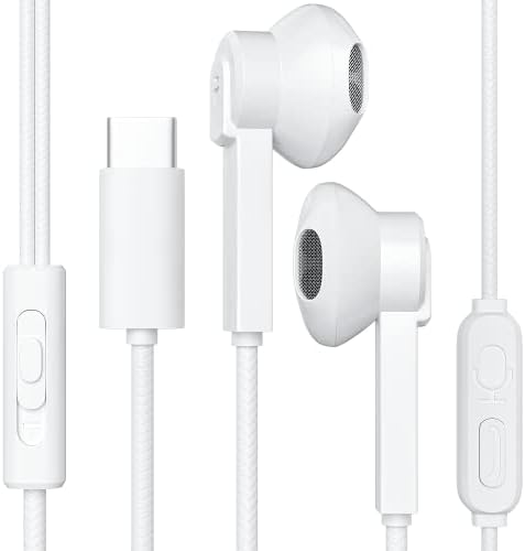 אוזניות USB C, אוזניות Type-C אוזניות סטריאו HiFi עם מיקרופון, בקרת נפח התואמות עם סמסונג גלקסי הערה 20/S22/S21/S20+Ultra/Plus,