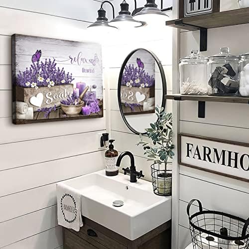 עיצוב אמבטיה קיר אמנות חווה בית חווה נרות סגולים וציור פרחים לבנדר תמונות הדפס על הדפסי בד מוכנים