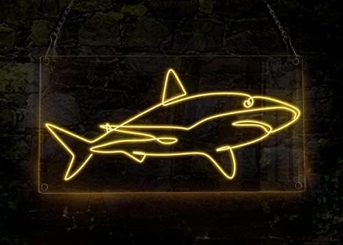 שלט ניאון של אוקיינוס ​​כריש אוקיינוס, נושא חוט בעלי חיים בעבודת יד שלט ניאון שלט ניאון, אמנות קיר תפאורה ביתית,