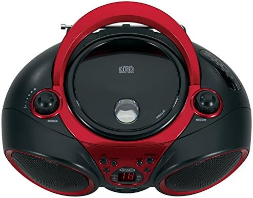 Jensen CD-490 נגן CD סטריאו נייד עם רדיו AM/FM ו- AUX Line-In, אדום ושחור