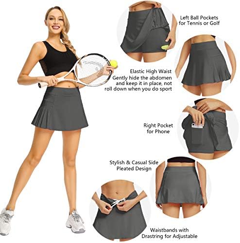 חצאיות טניס לנשים של Toumett משקל קל משקל קפלים ספורטס ספורטס גולף מפעיל מיני חצאית עם כיסים ומכנסיים