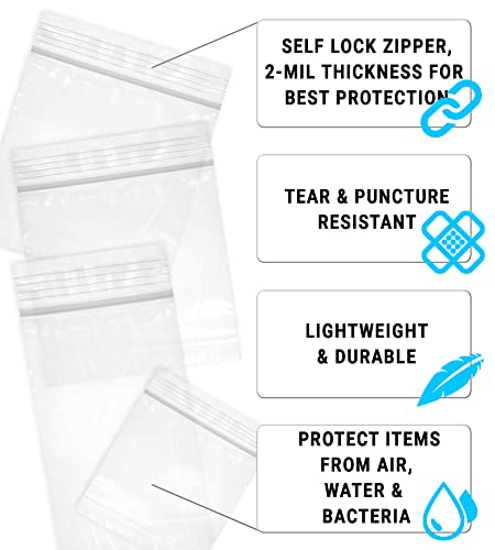 שקיות רוכסן של אמיף 6 x 8, חבילה של 100 שקיות תכשיטים פלסטיק ברורות עם רוכסן, 2 מיליליטר של