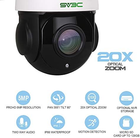 SV3C 20X זום אופטי ZOOM PTZ POE מצלמה חיצונית, מהירות גבוהה 5MP PAN TILT מצלמת אבטחה ONVIF, HD 200ft ראיית לילה