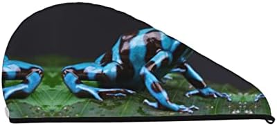 כובע שיער יבש מודפס בצפרדע דרט כחול, אבזם לנשים מגבת סופגת מים גבוהה, מתאימה לאיפור, רחצה ושטיפת פנים
