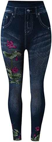 מכנסי יוגה נשים מכנסיים ג'ינס פלוס ג'ינס פו בגודל מכנס מודפס פרחוני סקסית סקסית חותמי כושר רזה טייץ רגליים