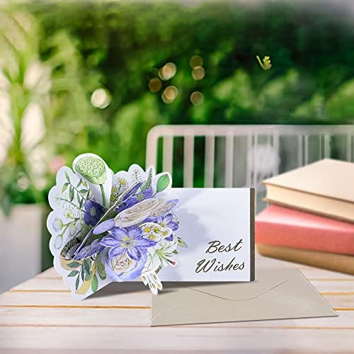 קופץ כרטיס ברכה עם מעטפה-כרטיס פרחים מוזהב אלגנטי עם אזור כתיבה, איחולים למשפחות וחברים, מושלם ליום