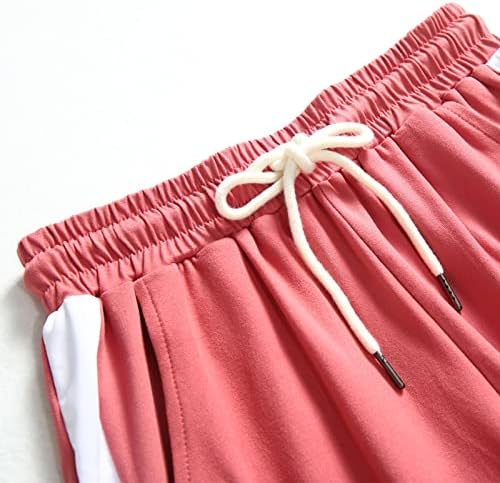 ג'ורסה נשים אימון מכנסיים קצרים מותניים אלסטיים שרוך מכנסי טרנינג צבע בלוק בלוק סווטשורט רגל ישרה מכנסיים