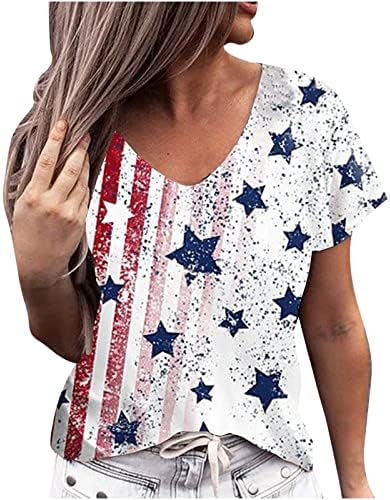 צמרות שרוול קצר לנשים סתיו קיץ v צוואר ארהב יום העצמאות יום עצמאות גרפיות צמרות חולצות Tshirts בנות K2