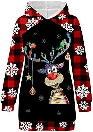 שמלות סוודר עם סוודאות ברדס של נשים טוניקת חג המולד טוניקת סווטשירט אופנה איילים הדפס שמלת קפוצ'ונים