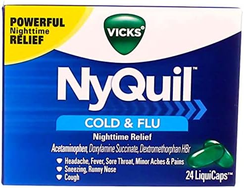 Vicks Nyquil קר ושפעת הקלה בשעות הלילה Liquicaps 24 EA