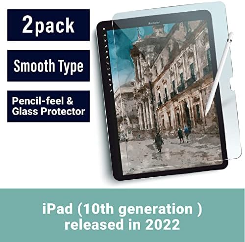 מגן מסך זכוכית עפרון של Elecom 2-חבילות לדור העשירי של iPad, דגם 2022 2022 אינץ