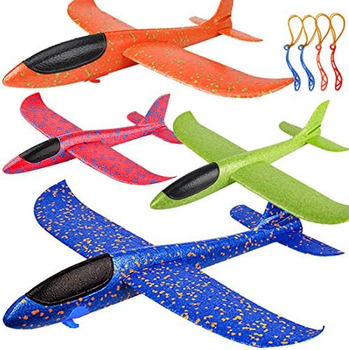 4 צעצועי מטוס אריזה, שדרוג 17.5 מטוס קצף זריקת זריקה גדול, מטוס דאון 2 מצב טיסה, צעצוע מעופף לילדים, מתנות ל