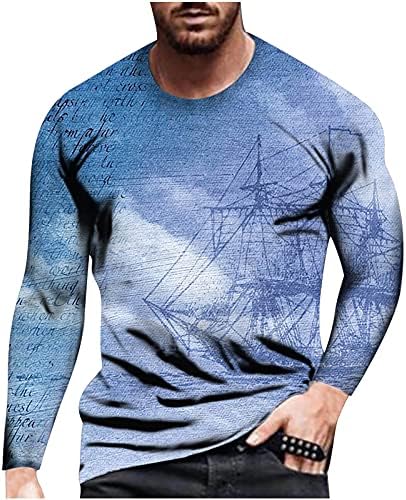 חולצת טריקו גרפית לחידוש לגברים גרפיטי הדפס שרוול ארוך חולצות צוואר צוואר