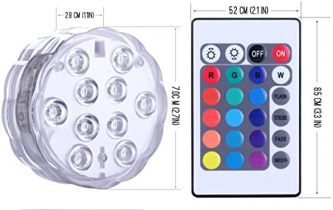 נורות LED טבולות Qoolife המופעלות על סוללות שלט רחוק, RGB רב צבע משתנה אור אטום למים לבריכה, בסיס