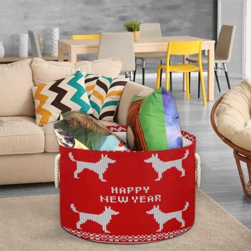 שנה טובה כלב אדום כלב סלים עגולים גדולים לאחסון סלי כביסה עם ידיות סל אחסון שמיכה למדפי אמבטיה פחים לארגון משתלת