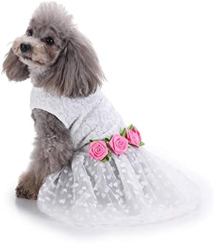 תחרה תחרה תחרה ורד פרח גור כלב שמלת נסיכה מקיץ מסיבת קיץ תלבושות בגדי כלב חיות מחמד