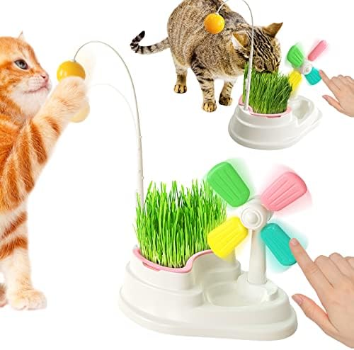 NP צעצוע חתול חיית מחמד אינטראקטיבי המשלב סירי נטיעת דשא חתולים, טחנות רוח מסתובבות, כדורי הקנטה לחתולים,
