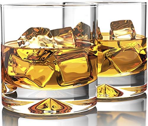 כוסות ויסקי קריסטל משוקללות של מופאדו-12 אונקיות-גביש עבה, יציב וכבד מנופח ביד בקופסת מתנה-מושלם לסקוטש,