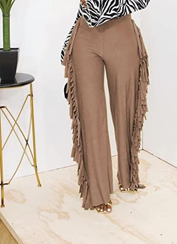 מכנסיים ארוכים של Popomelo נשים מזדמנים מכנסיים ארוכים בצבע אחיד ציצית רגל רחבה מכנסי טרנינג רגל