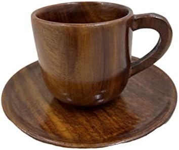 Collectiblesbuy וינטג 'ספל מעץ בעבודת יד כוסות תה קפה עם צלוחית-מתנה ידידותית לסביבה למטבחים בהשראת טבע