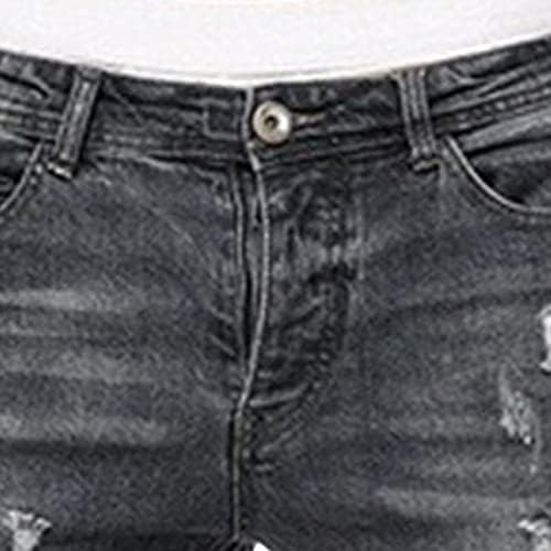 ג 'ינס קרוע בכושר דק ישר לגברים סקיני במצוקה מכנסי ג' ינס הרוסים קל משקל רגל מחודדת אופנוען ז ' אן