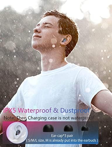 GPEESTRAC אוזניות אלחוטיות אמיתיות, אוזניות Bluetooth 5.0, בקרת כפתור אוזניים Hi-Fi צליל סטריאו IPX5 אטום מים