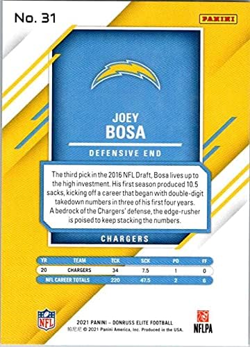 2021 Donruss Elite 31 Joey Bosa Los Angeles Chargers רשמי כרטיס מסחר בכדורגל NFL במצב גולמי