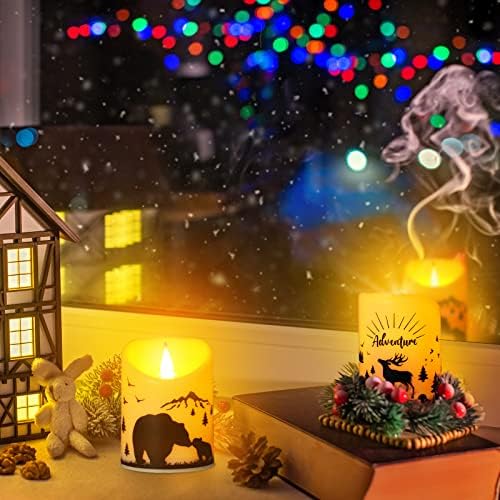 2 חתיכות נרות לד ללא להבה לחג המולד עם טיימר 8 שעות, עמוד פלסטיק המופעל באמצעות סוללה נרות כפריים אור חם