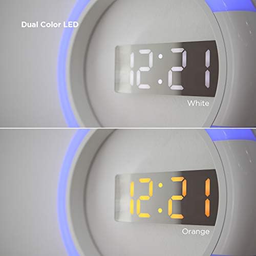 MOOAS MOODLIGHT שעון מראה כפולה, 7 צבע לילה בצבע, 2 צבעי LED, בהירות LED מתכווננת, מצב 12/24 שעות, תצוגת