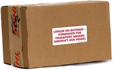 חבילת סימנים חכמים של 250 סוללות ליתיום יון אסורות להובלה על סיפון מטוסים תוויות בגליל, 2 על 4 אינץ',