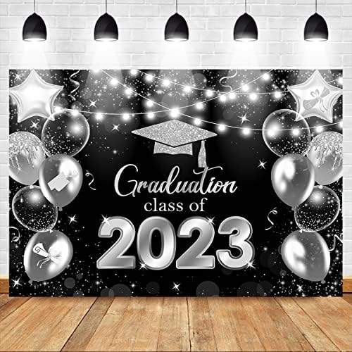 כיתה של 2023 רקע שחור ורסיס גליטר בוגר מסיבת קישוטי רקע כיתה של 2023 בלוני מזל טוב גראד צילום תפאורות