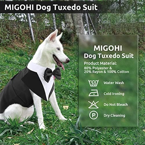 מיגוהי כלב טוקסידו חליפת כלבים ותפאורת בנדנה, חליפת מסיבות תלבושות רשמית של כלב עם צווארון פרפר חרטה