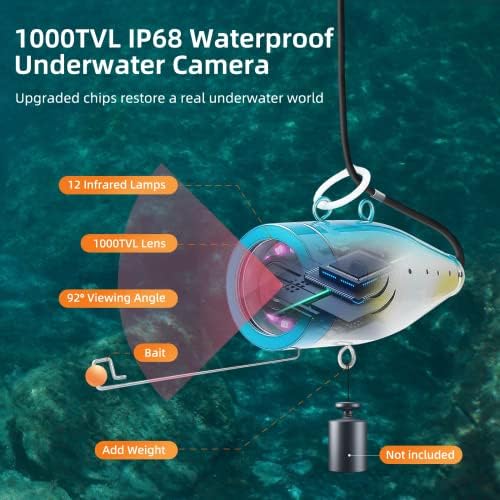 מצלמת דיג מתחת למים של אייויו 7 אינץ 'צג LCD FINDER FINDER אטום מים 1000TVL מצלמת דייג 12 יחידות אורות