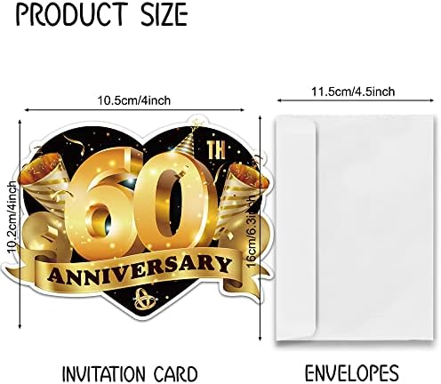 ZBBFSCSB 15 חבילה 60 שנה צורת לב מלאה הזמנות במעטפות, כרטיס הזמנה למסיבת יום השנה ה -60, 60 ביחד