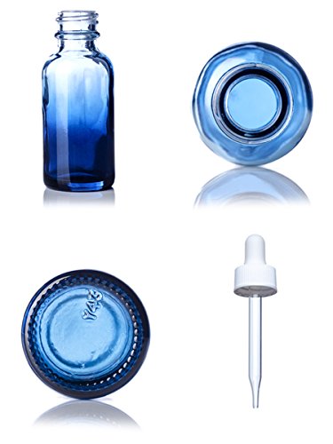 1 גרם זכוכית מוצלת כחולה בוסטון בקבוק עגול פיפטה זכוכית עם נורת גומי לבנה-חבילה של 8