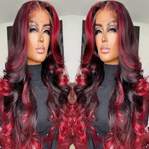 99 ג ' י / אדום שיער טבעי תחרה מול פאה אומברה 13 * 6 גוף גל שיער טבעי פאות לנשים שחורות שקוף תחרה