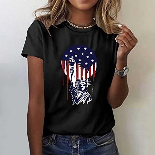 חולצת טריקו ליום הדגל לנשים חולצות חמניות דגל אמריקאיות 4 ביולי חולצה פטריוטית שרוול קצר שרוול צוואר