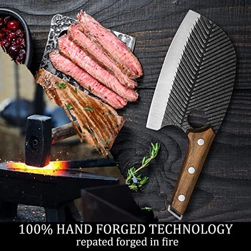 סכין שף סרבי WXCOO סכין פחמן גבוה פחמן נירוסטה בשר, סכין מטבח מטבח מקוצץ בגודל 6 אינץ