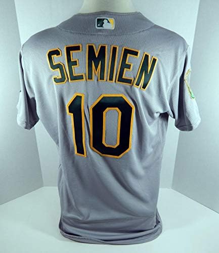 2018 Oakland Athletics A's Marcus Semien 10 הונחה על גבי ג'רזי 50 טלאים - משחק השתמשו ב- MLB גופיות