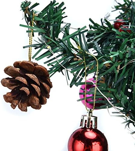 עץ חג המולד מיני, סוללה המופעלת מיני מוארת עץ חג המולד מלאכותי עם אור LED, בד אדום, עץ חג המולד לשולחן