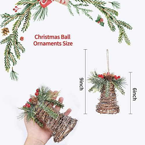 קישוטי חג המולד, Vlorart 2 pcs נצרים תלויים בפעמוני חג המולד בעבודת יד קישוטי עץ חג המולד בעבודת יד עם חרוטים אורנים