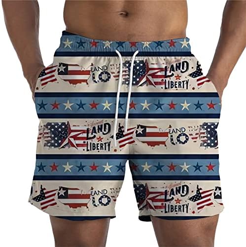 מכנסיים קצרים פטריוטיים של Wenkomg1 Mens, כוכבים ורצועות דגל גזעי שחייה 4 ביולי מכנסיים קצרים