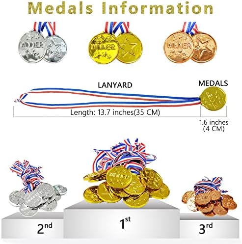 36 חלקים לילדים מדליות פרס ברונזה מכסף זהב, מדליות פלסטיק לילדים זוכה מדליות ברונזה מכסף זהב למתנות לילדים,