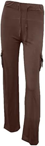 מכנסי יוגה של מטען גבוה במותניים מכנסי אימון ברגליים רחבות עם כיסים מכנסי משיכה נוחים רופפים