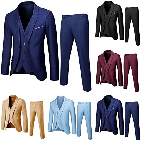 גברים 3 חלקים חליפת התאמה דקה הגדרת כפתור אחד חליפה מוצקה חליפה סוליז'רס ג'קט ג'קט מכנסיים