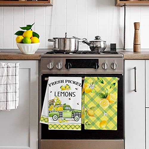 מגבות מטבח לימון של הקסגרם סט של 4, מגבות תבשיל לימון ומגבות ידיים, עיצוב מטבח לימון בית חווה, מתנות