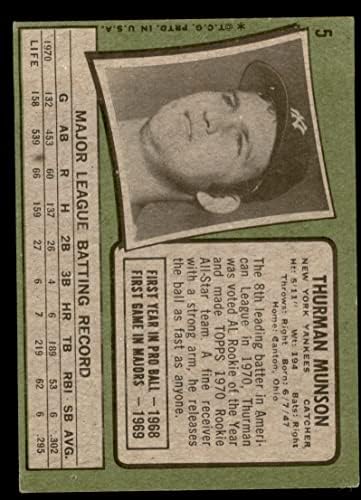 1971 Topps 5 Thurman Munson New York Yankees VG Yankees