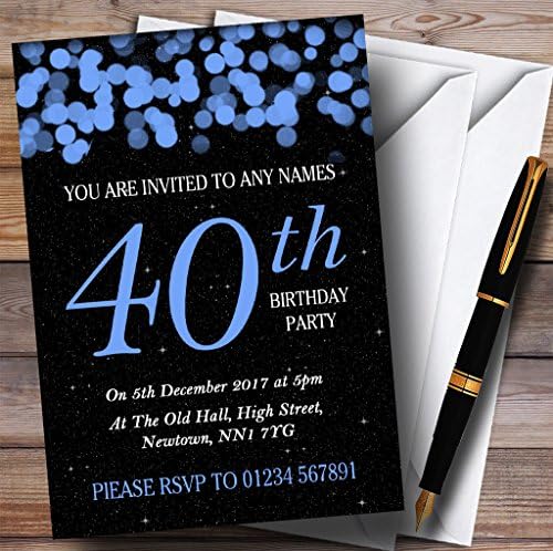 Bukeh & Stars Blue 40 הזמנות למסיבת יום הולדת בהתאמה אישית