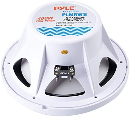 Pyle Plmrw8 8 אינץ 'סאב אודיו ימי חיצוני - 400 וואט רמקול רם אטום מים לבנים יחיד ומגבר ימי הידרה
