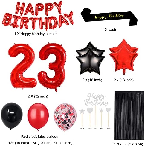 Fancypartyshop 23 קישוטי מסיבת יום הולדת 23 מספקים בלונים אדומים שחורים מאוחרים